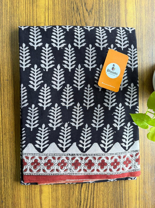 Hand block printed mulmul cotton saree
