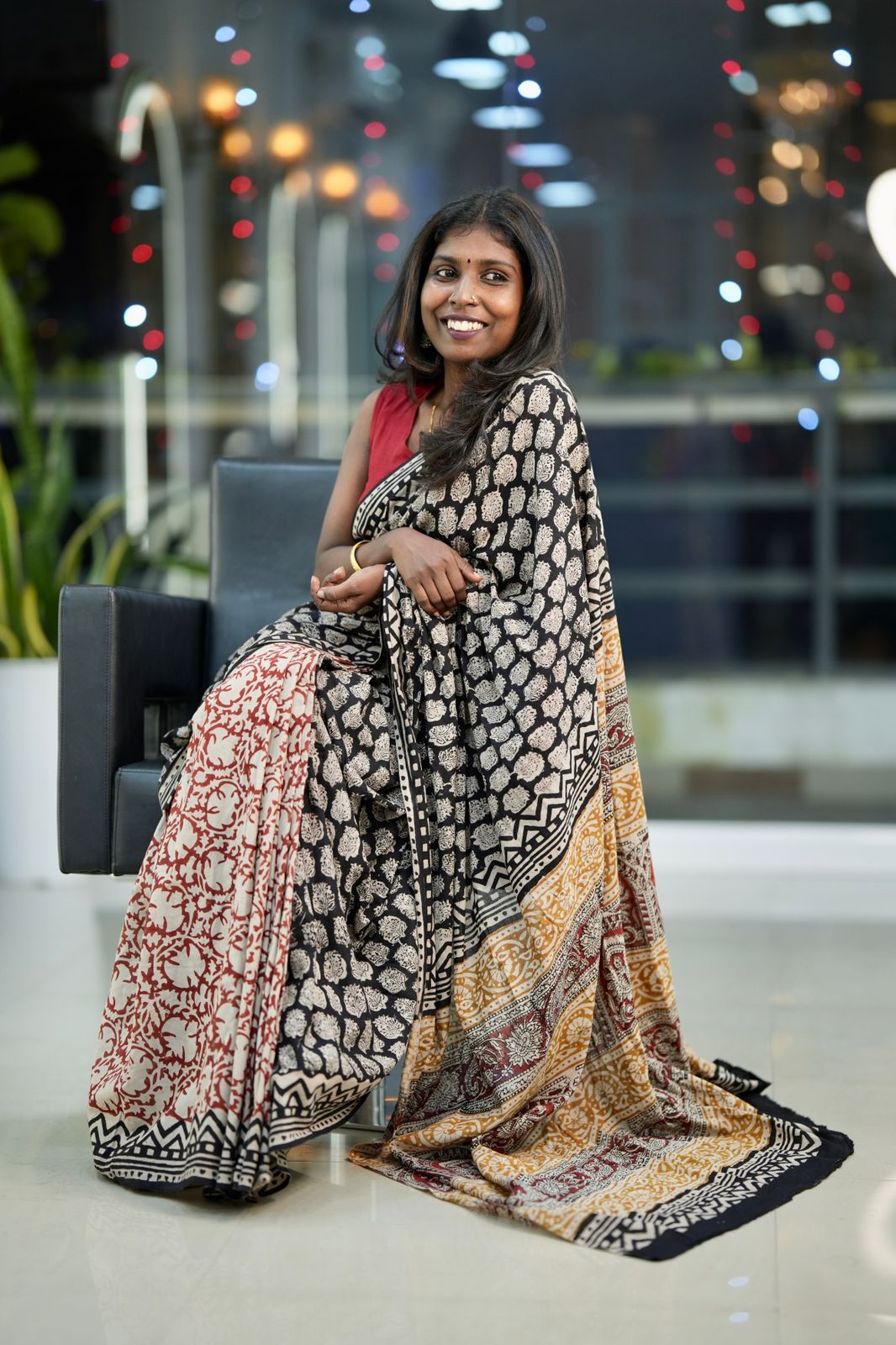 BH013 HANDBLOCK PRINTED MUMUL COTTON SAREE