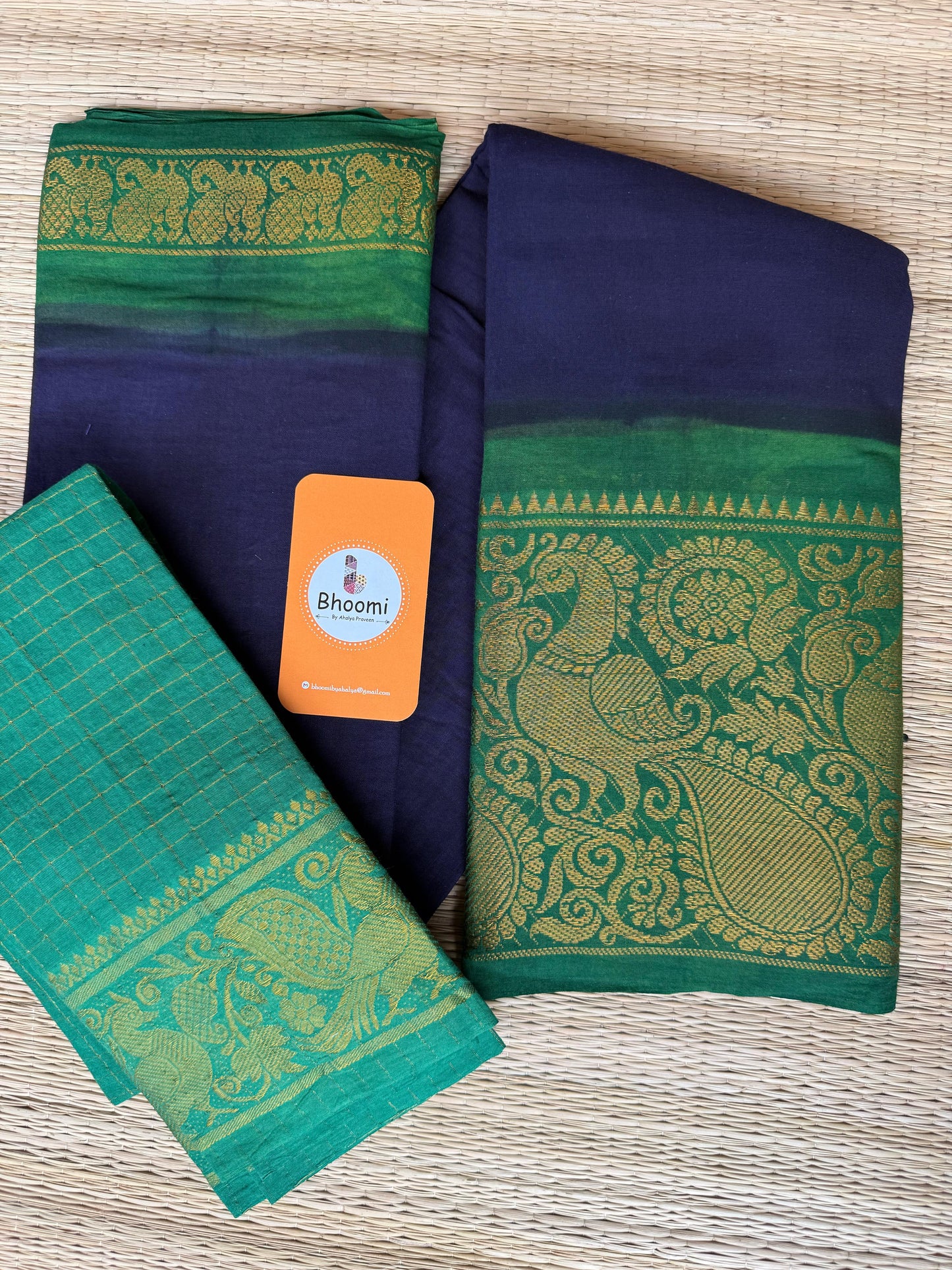 Blue green Sungudi  Saree