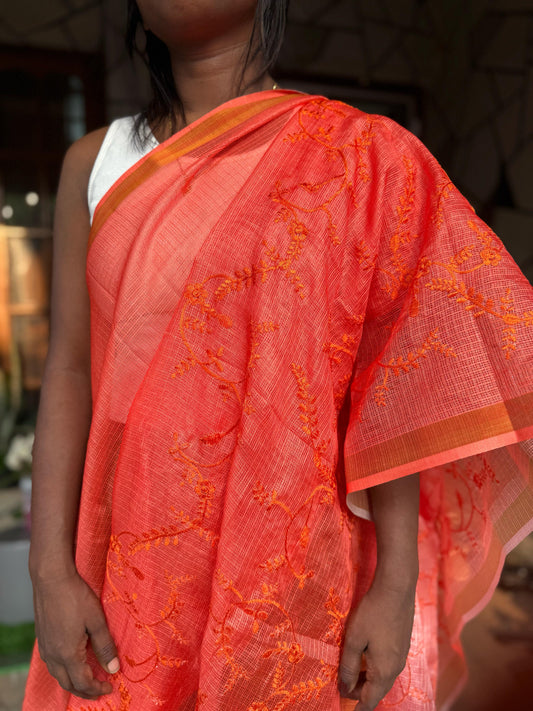 KOTTA COTTON SAREE WITH MACHINE EMBROIDERY