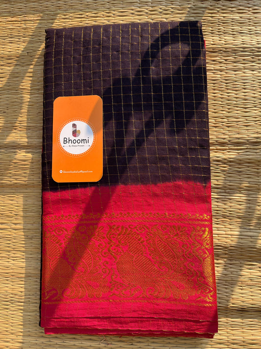 SUNGUDI COTTON SAREE (Dark Navy blue and Pink)