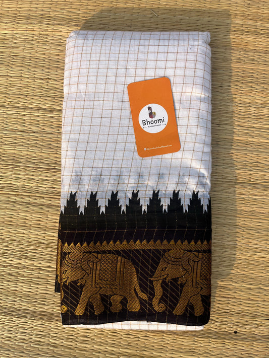 SUNGUDI COTTON SAREE (Off White and black)
