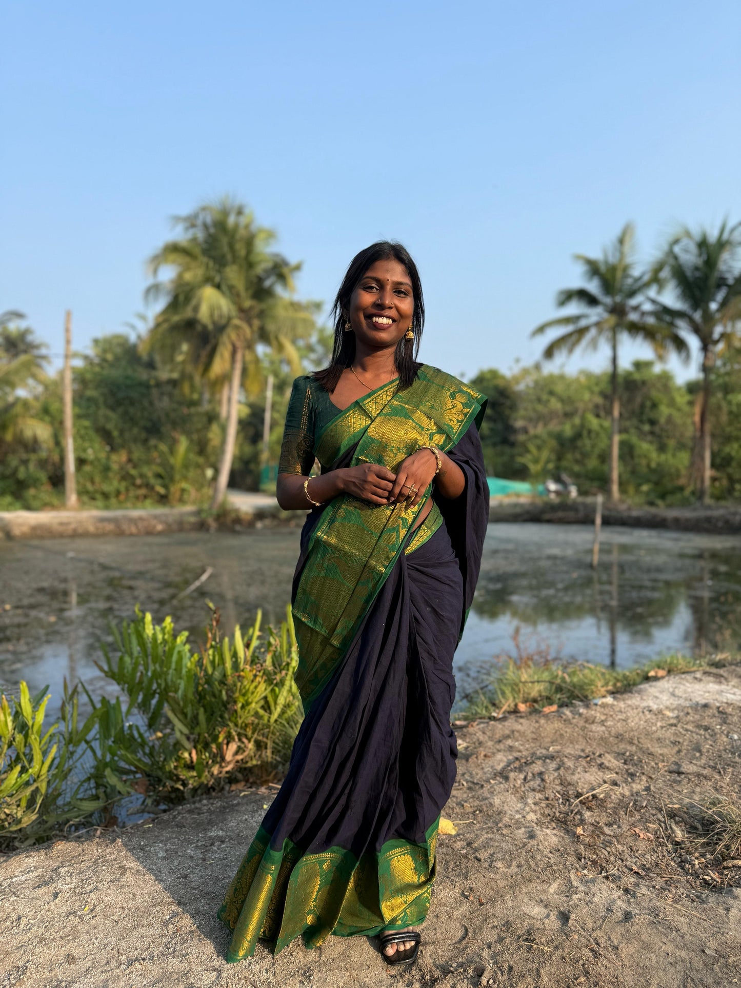 Blue green Sungudi  Saree