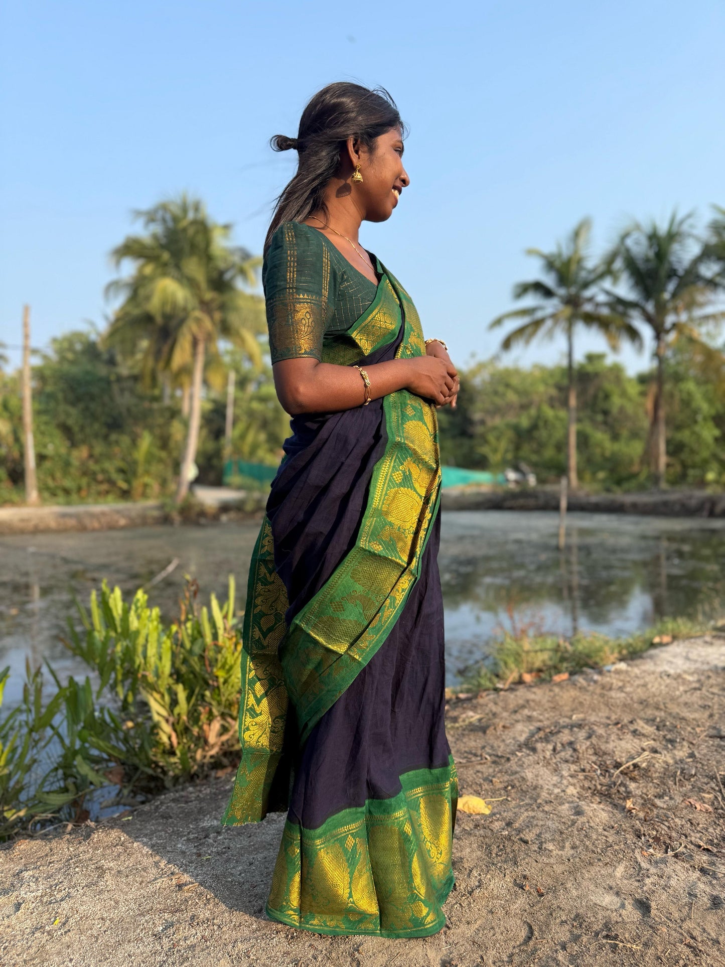 Blue green Sungudi  Saree