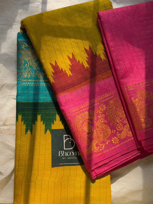 Ganga Jamuna Sungudi Saree ( Blue / Yellow border)