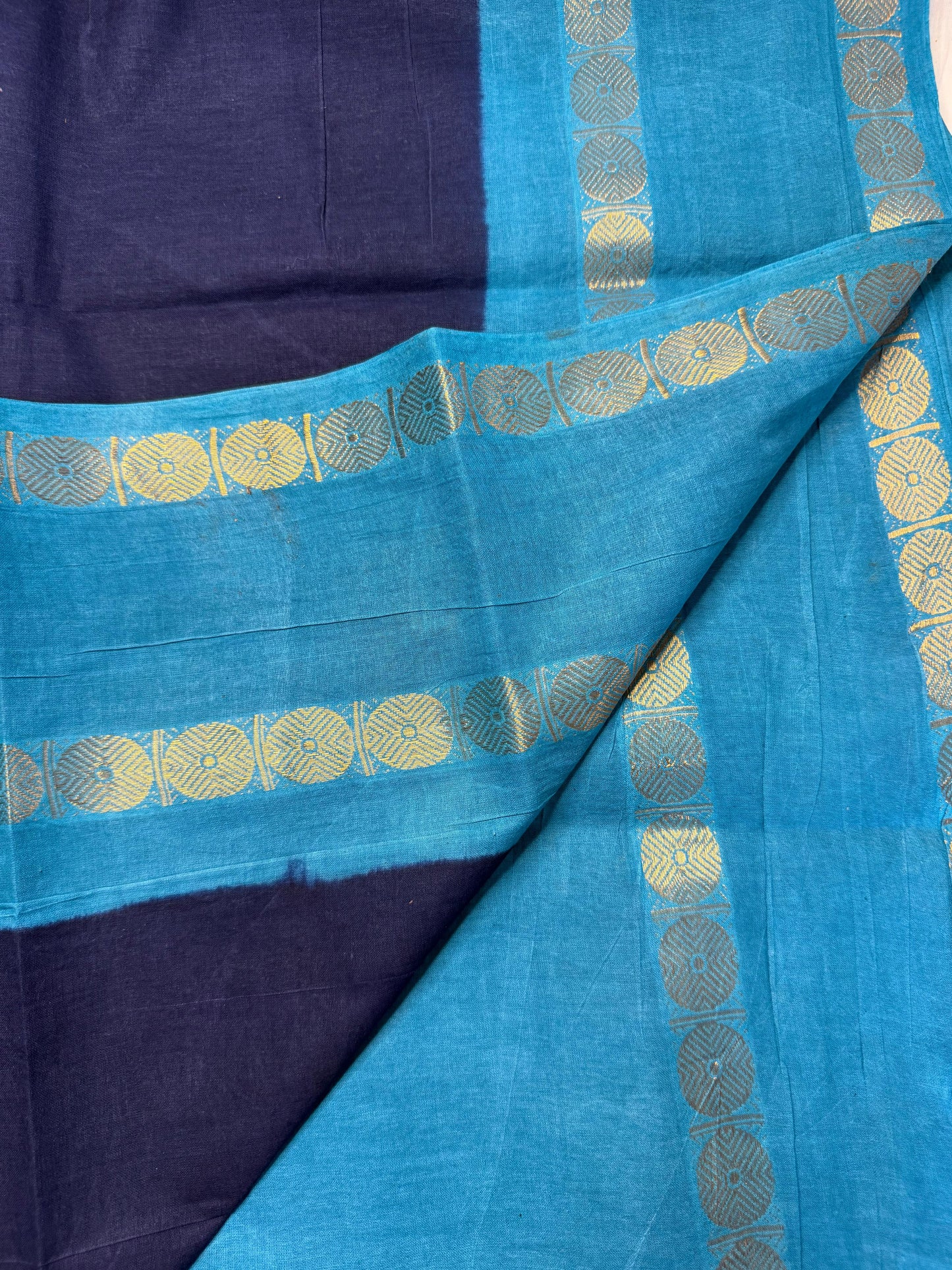 Adyar Sungudi Cotton Saree (Navy blue and sky blue)