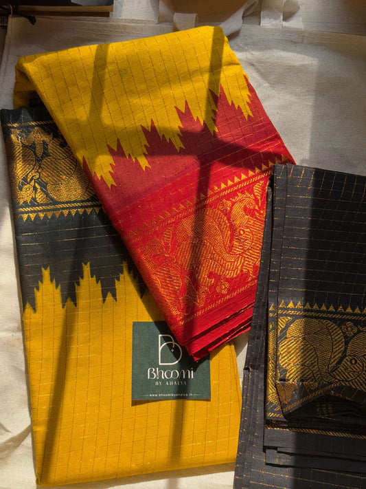 Ganga Jamuna Sungudi saree ( Black/Red border )