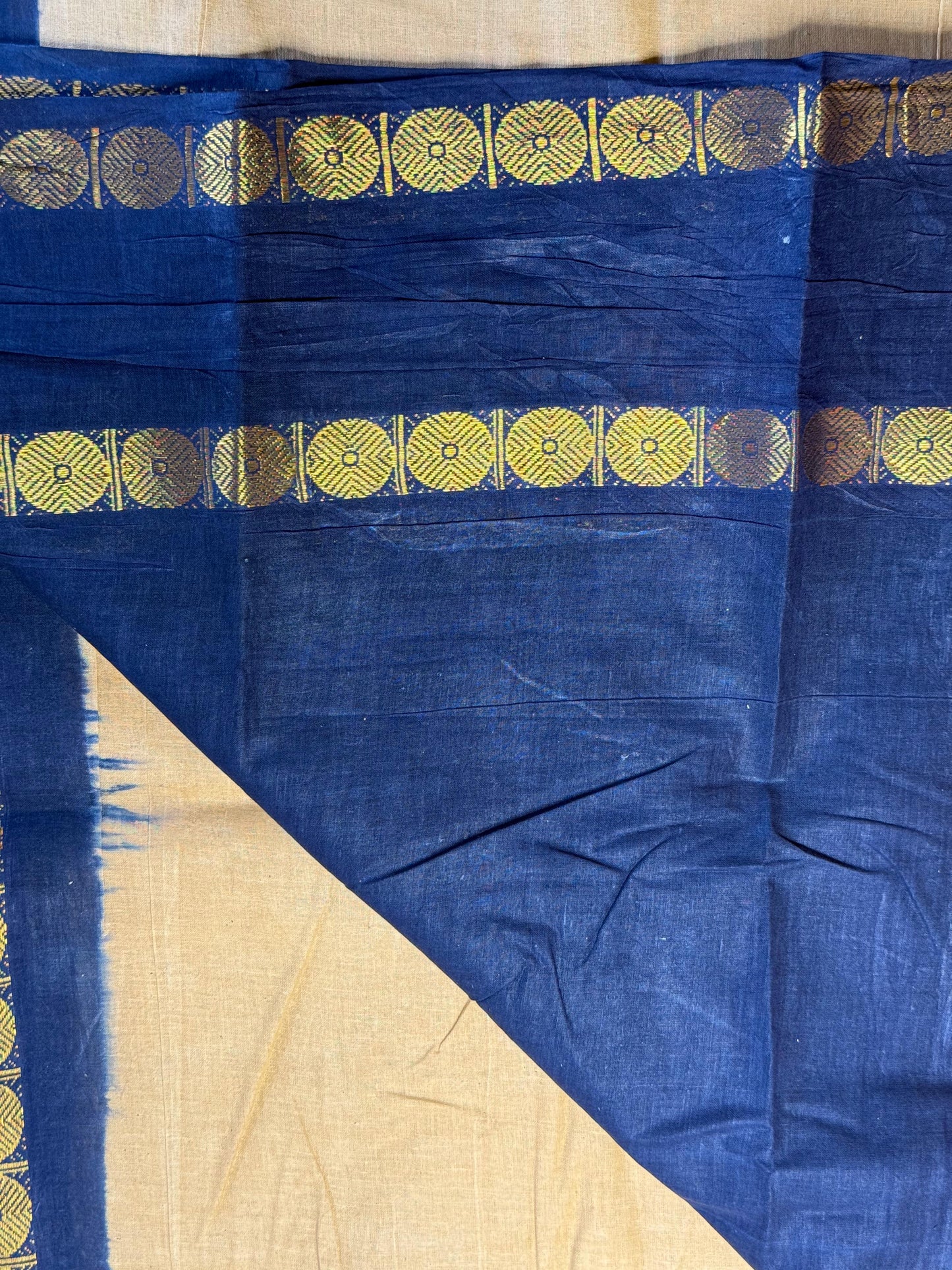 Adyar Sungudi Saree ( Beige and Navy blue )