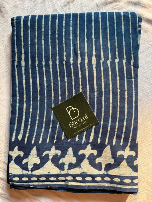 Handblock printed mulmulcotton saree