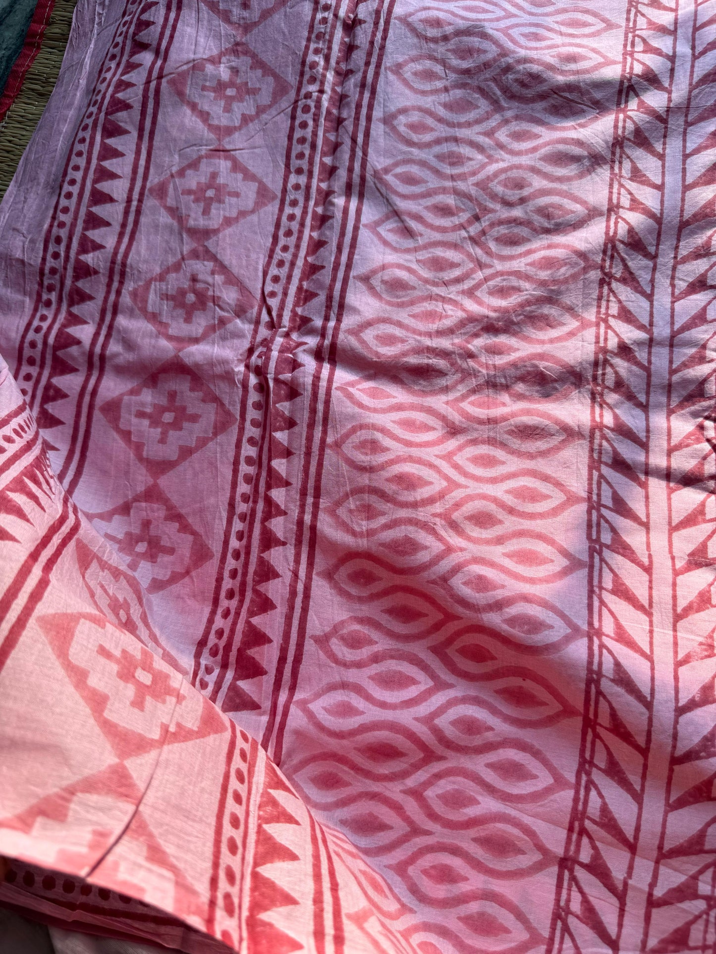 Handbock printed mulmulcotton saree