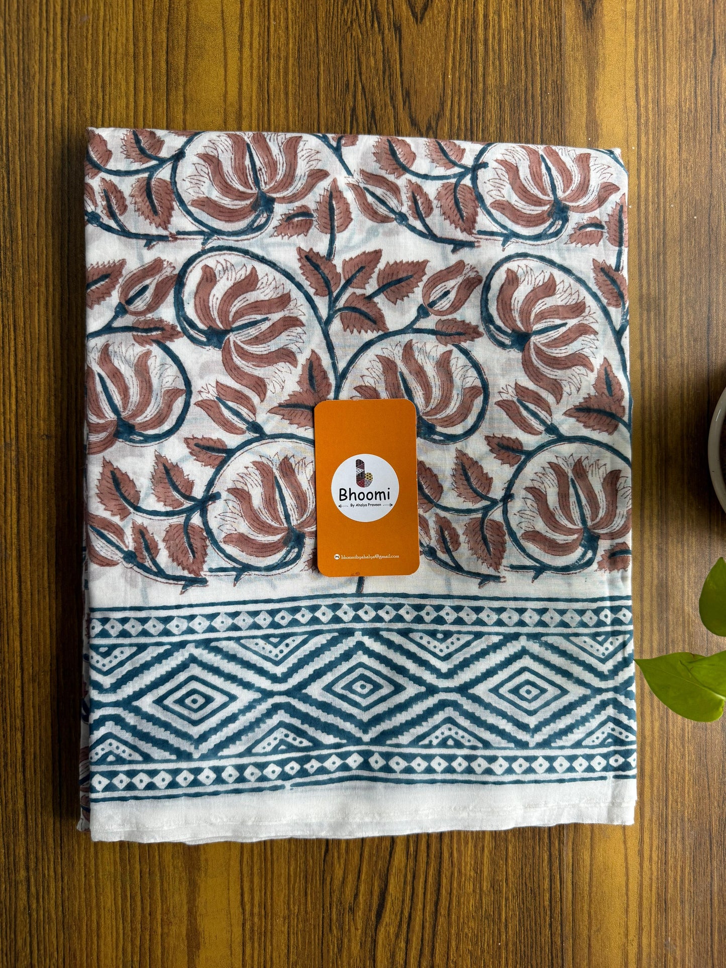 Hand block printed mulmul cotton saree