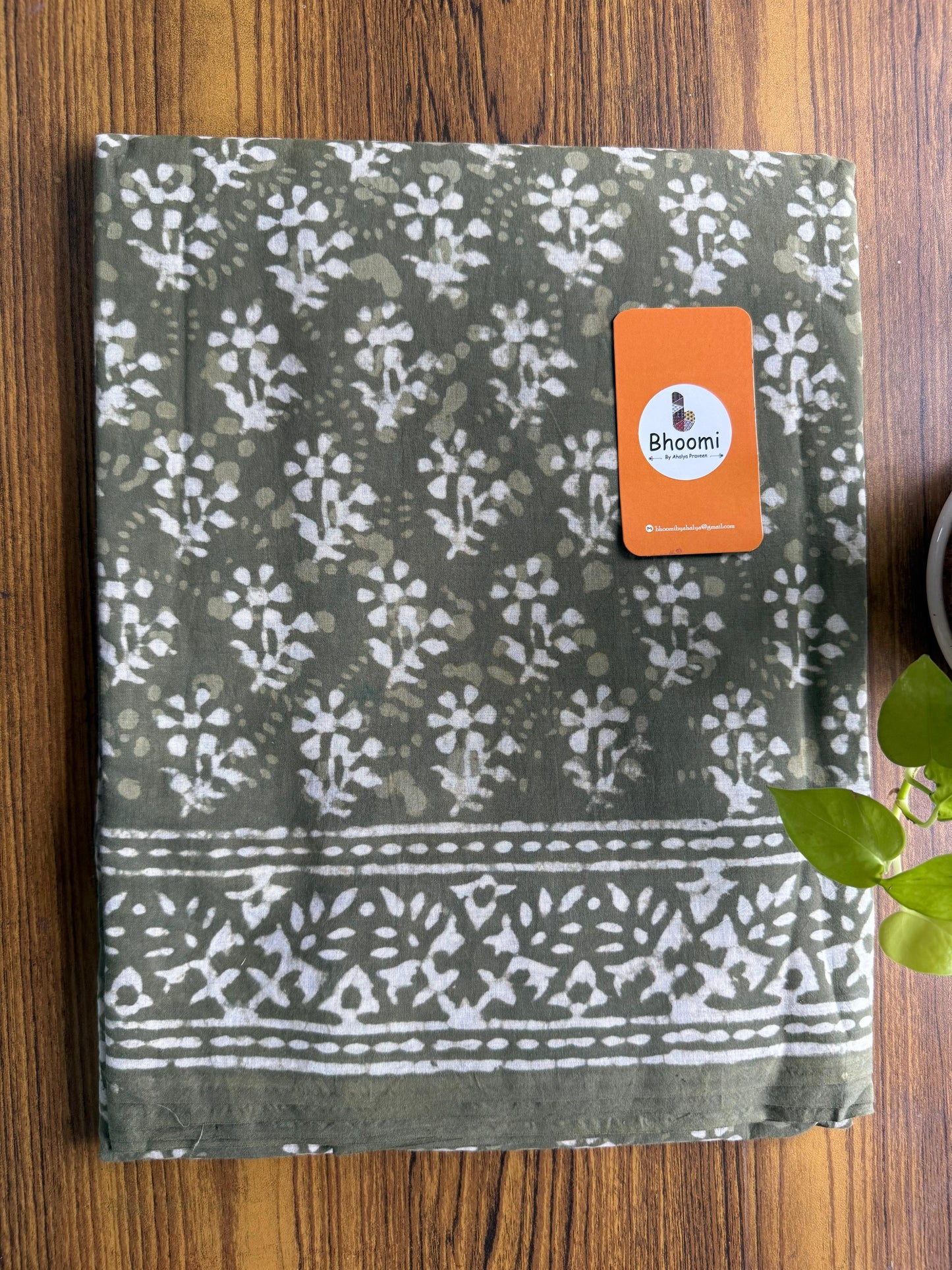 Hand block printed mulmul cotton saree