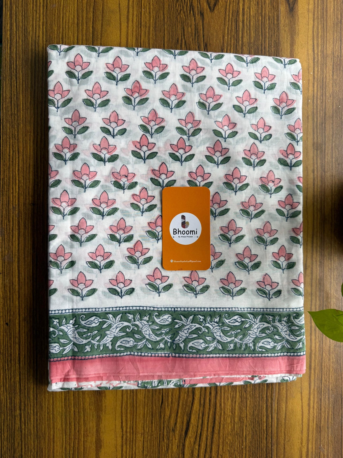 Hand block printed mulmul cotton saree