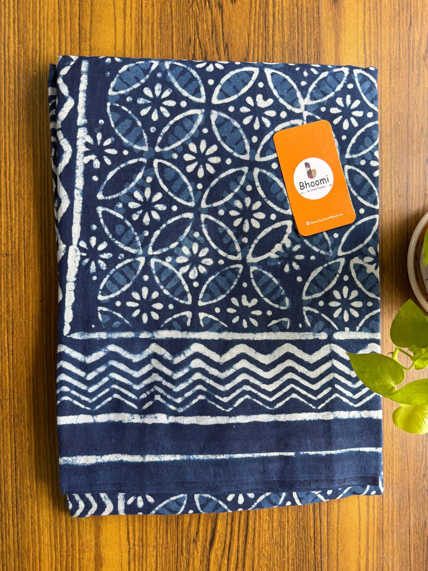 Hand block printed mulmul cotton saree