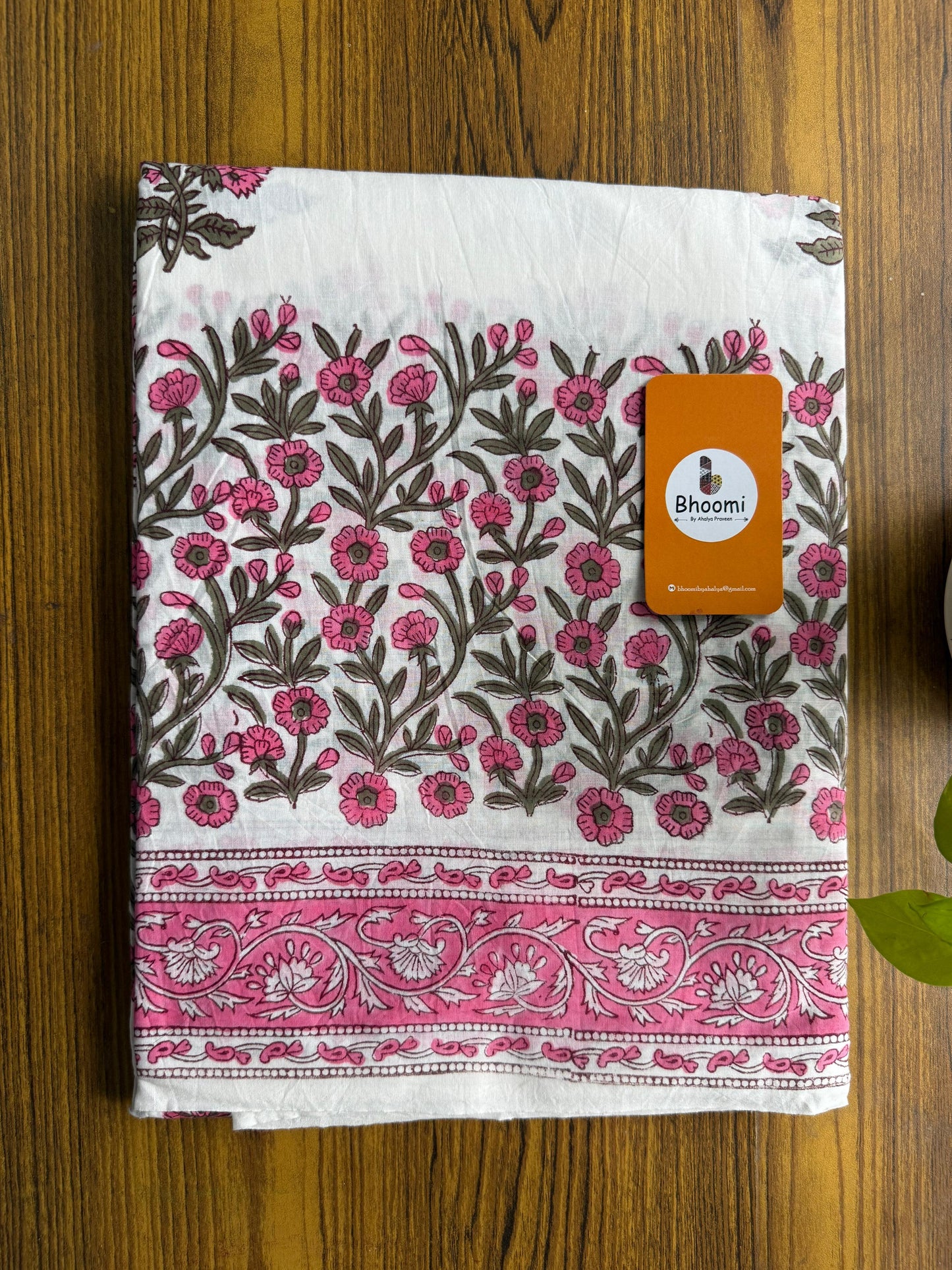 Hand block printed mulmul cotton saree