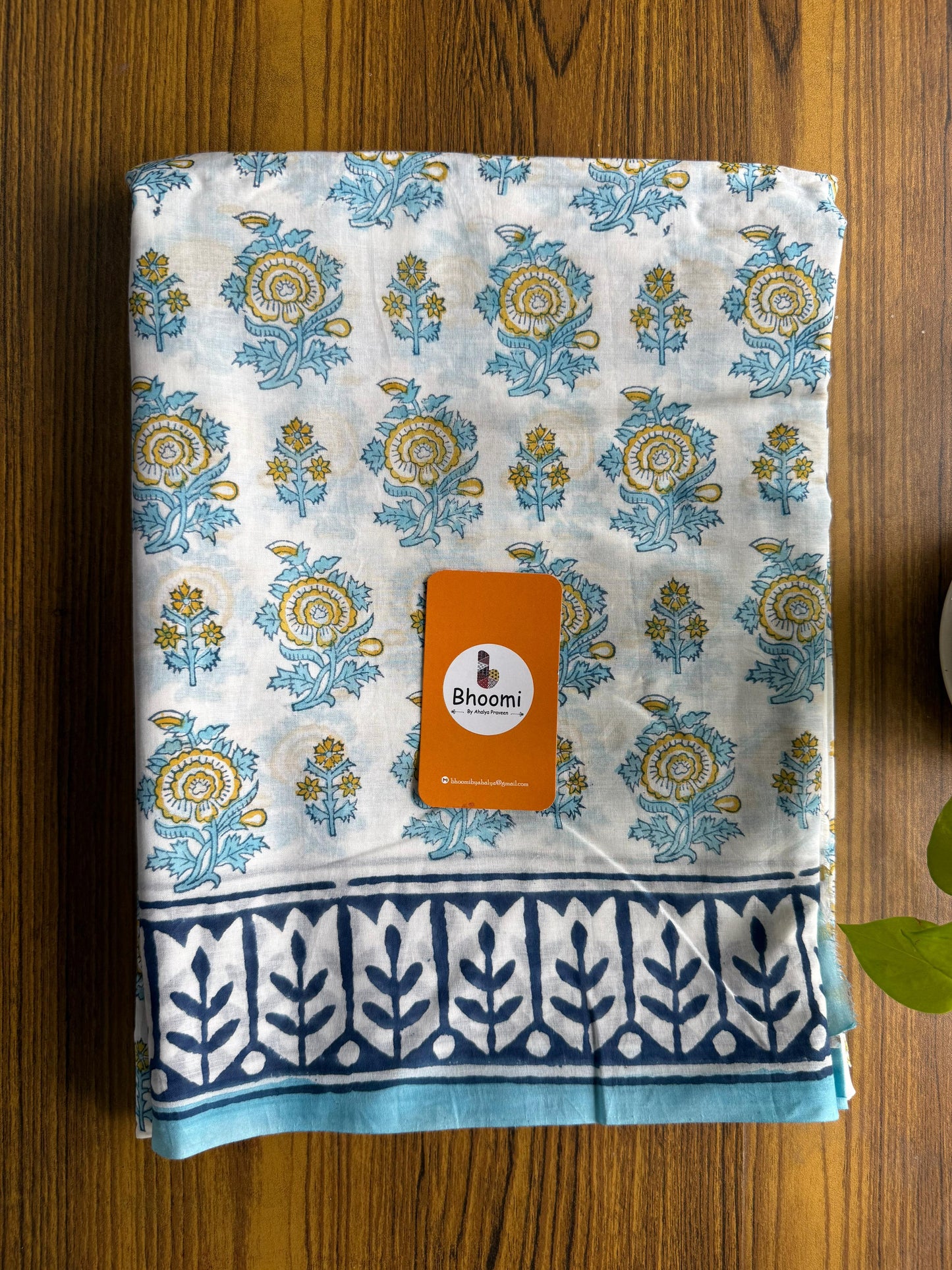 Hand block printed mulmul cotton saree