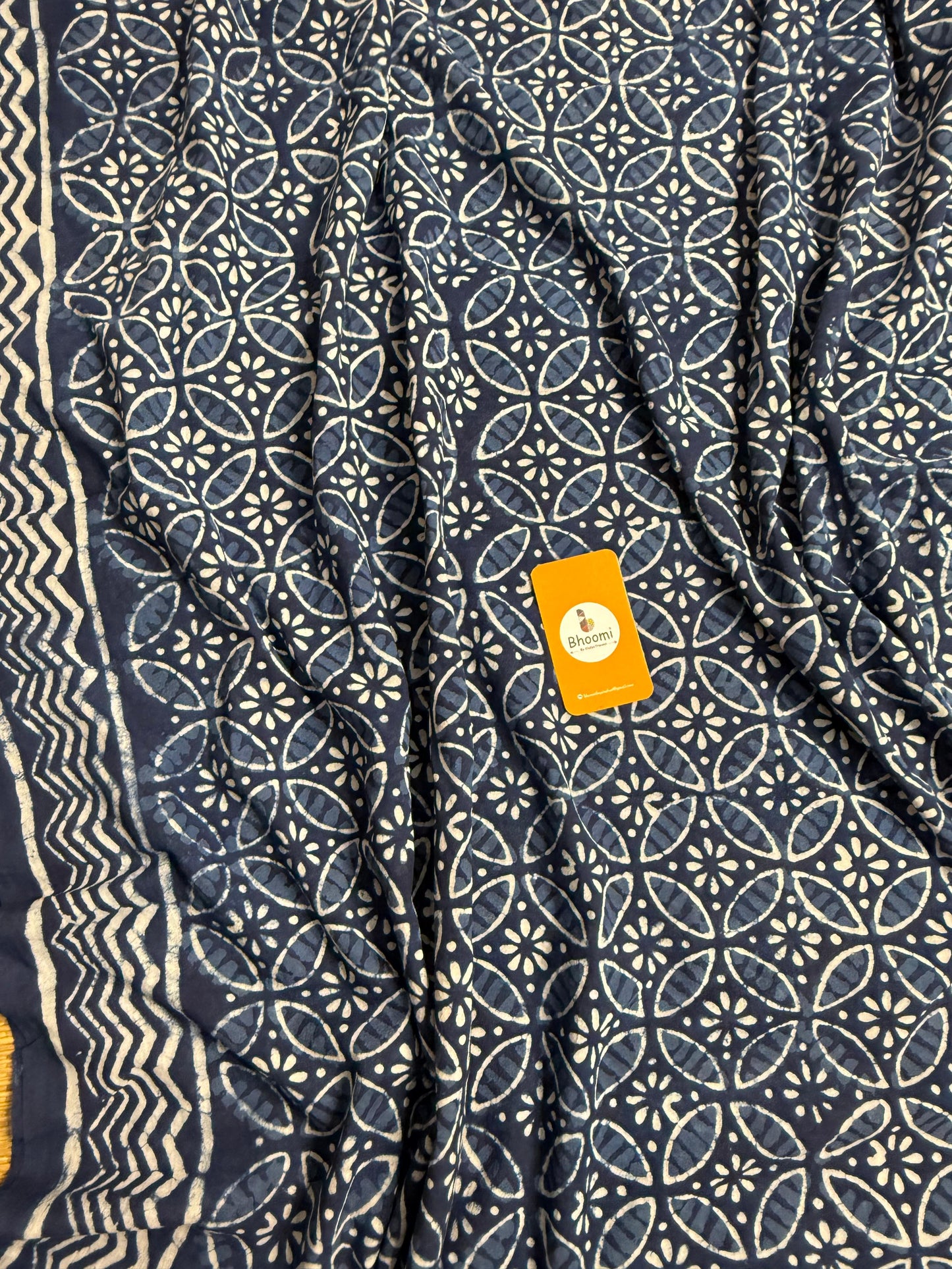Hand block printed mulmul cotton saree