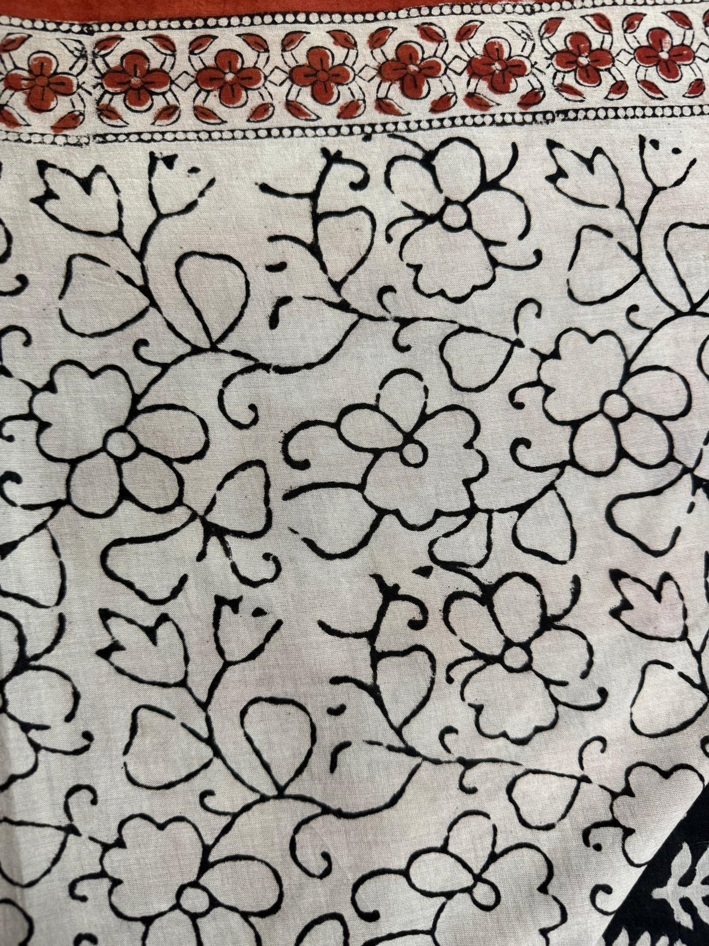 Hand block printed mulmul cotton saree