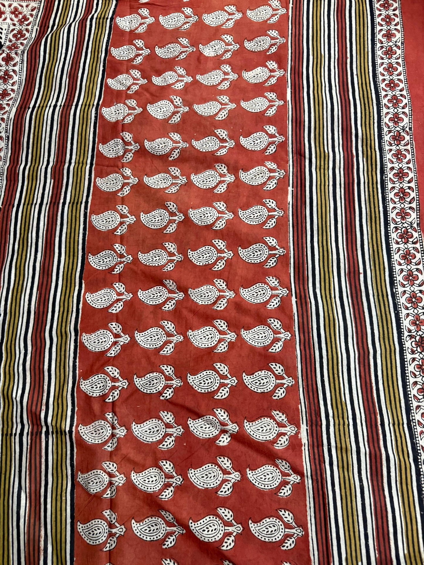 Hand block printed mulmul cotton saree