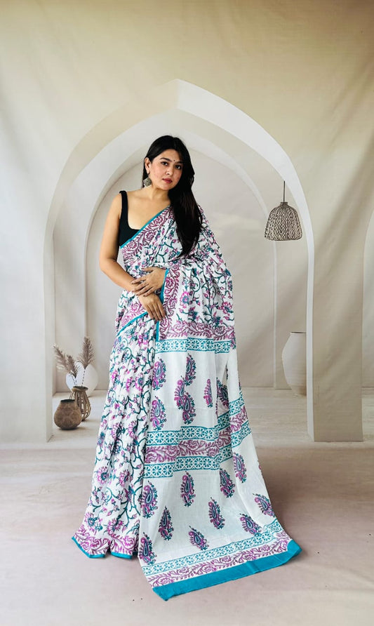 Mulmul cotton saree
