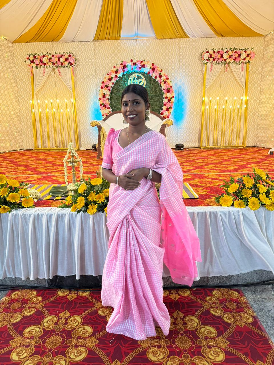 NAYAN 01 - Checked tissue saree Pink