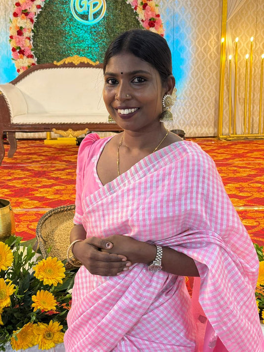 NAYAN 01 - Checked tissue saree Pink