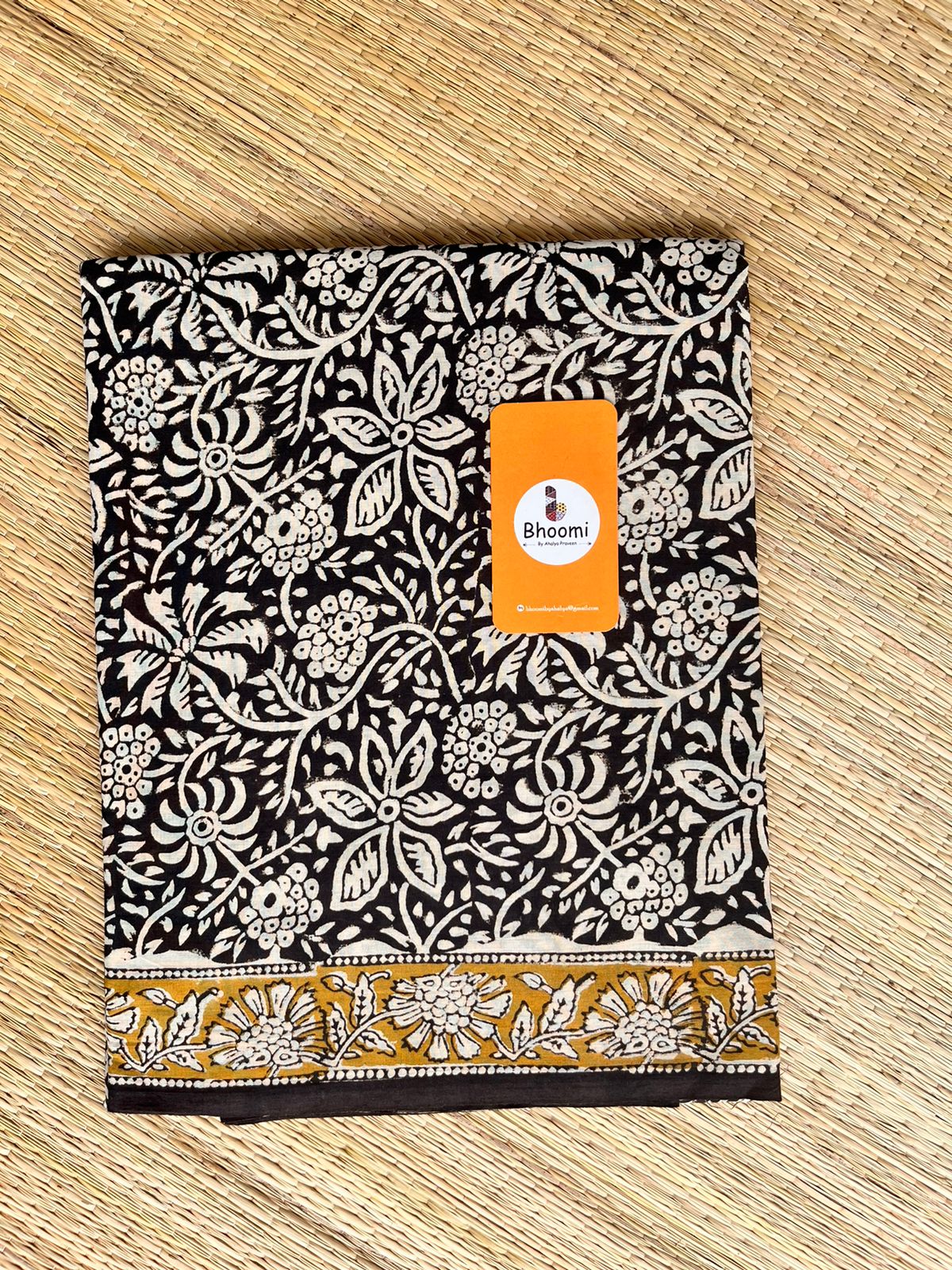 Hand block printed mulmul cotton saree