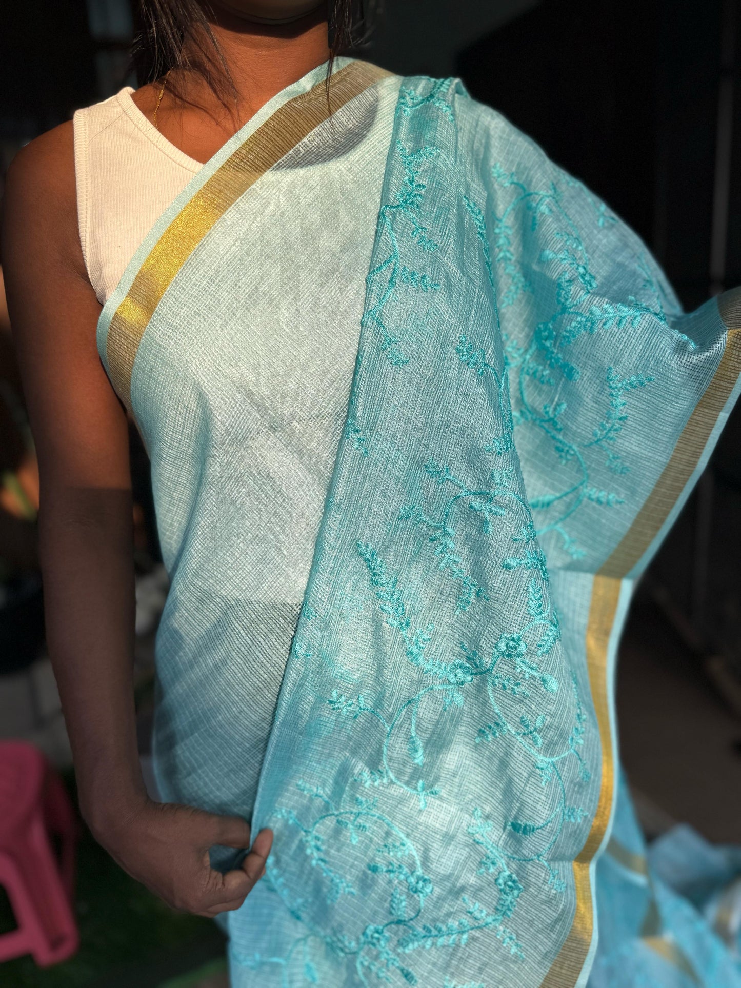KOTTA COTTON SAREE WITH MACHINE EMBROIDERY
