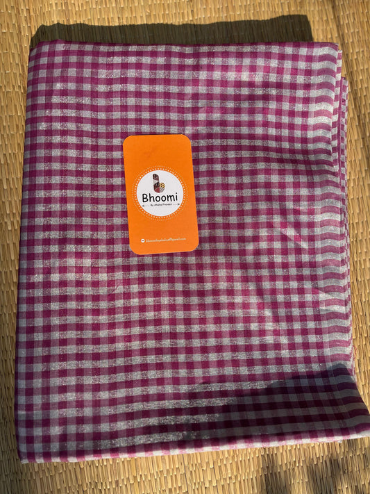 NAYAN02 Purple silver check saree