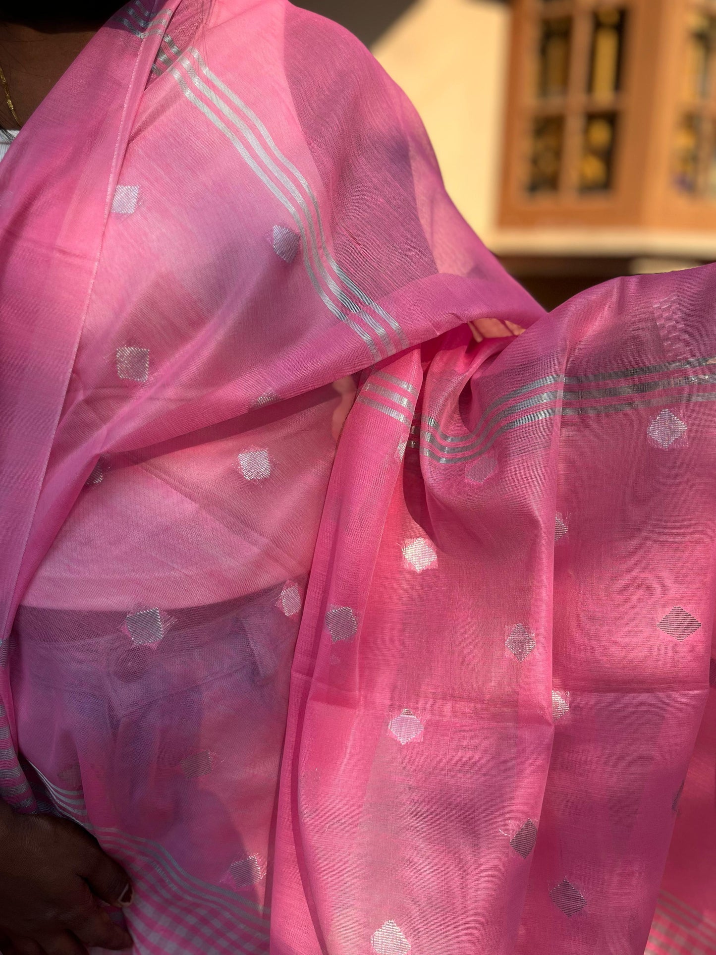 NAYAN 01 - Checked tissue saree Pink