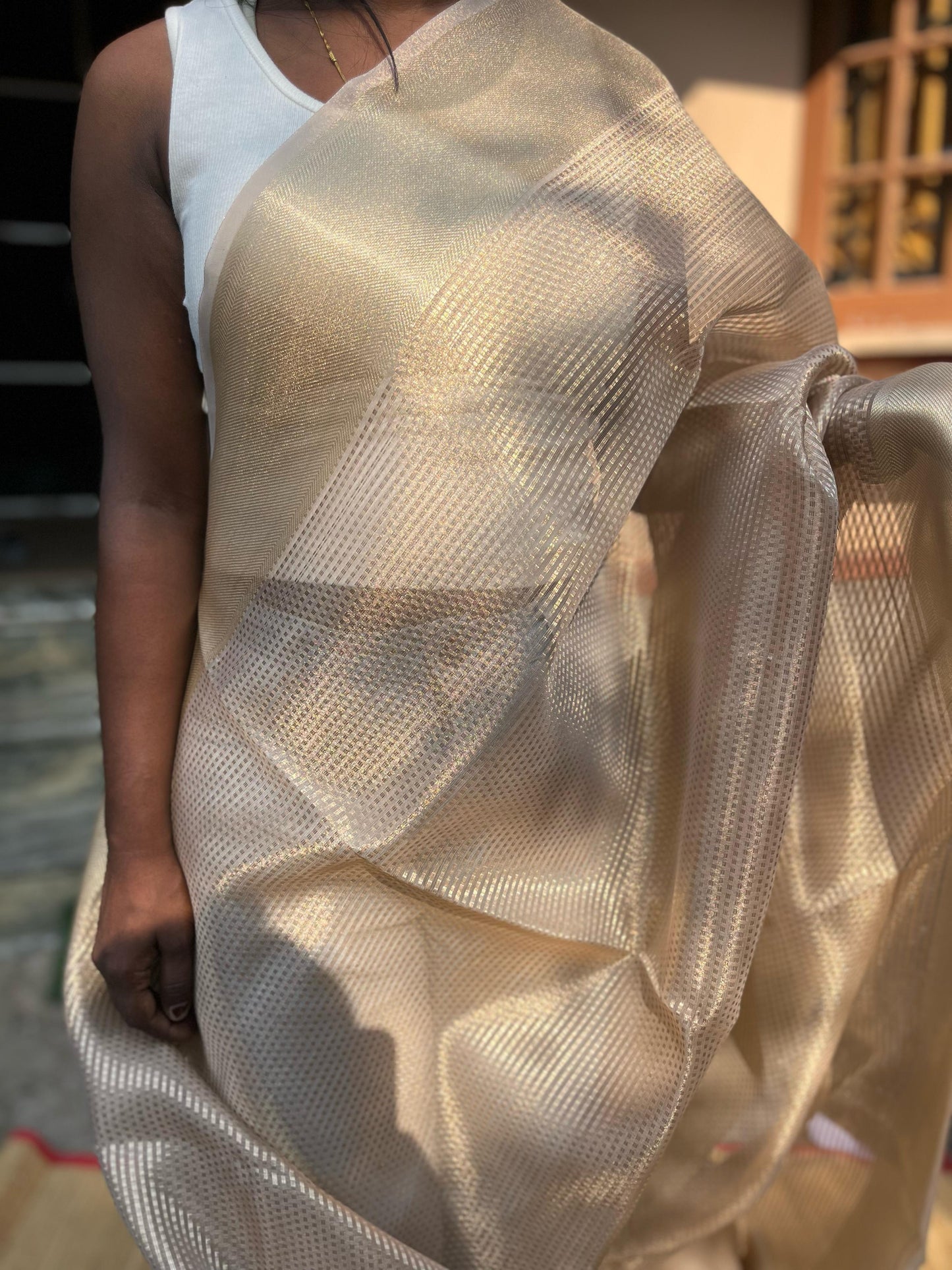 NAYAN03 Golden Tissue Saree