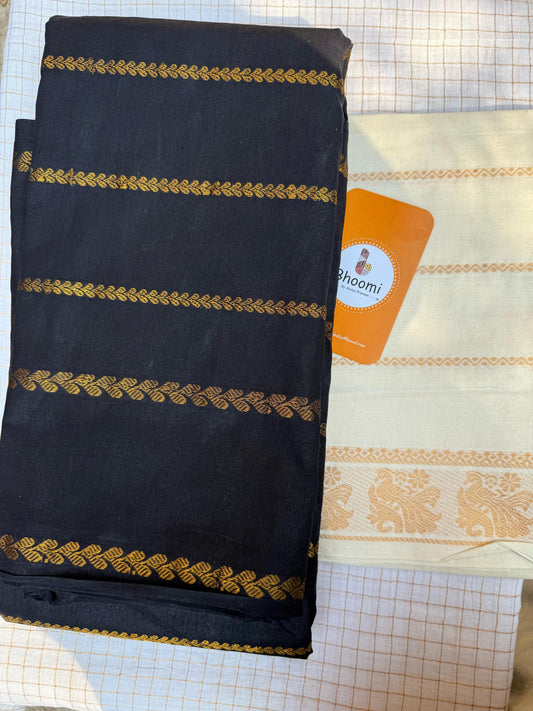 Black Sungudi with Off white blouse