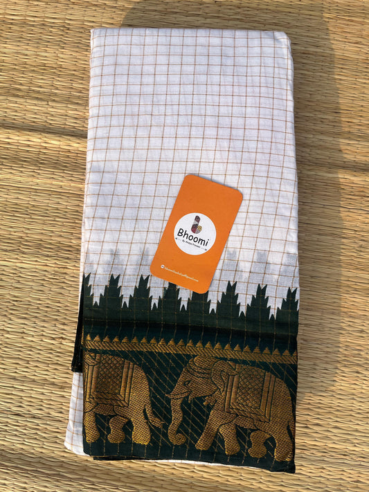 SUNGUDI COTTON SAREE  (Off White and Dark green)