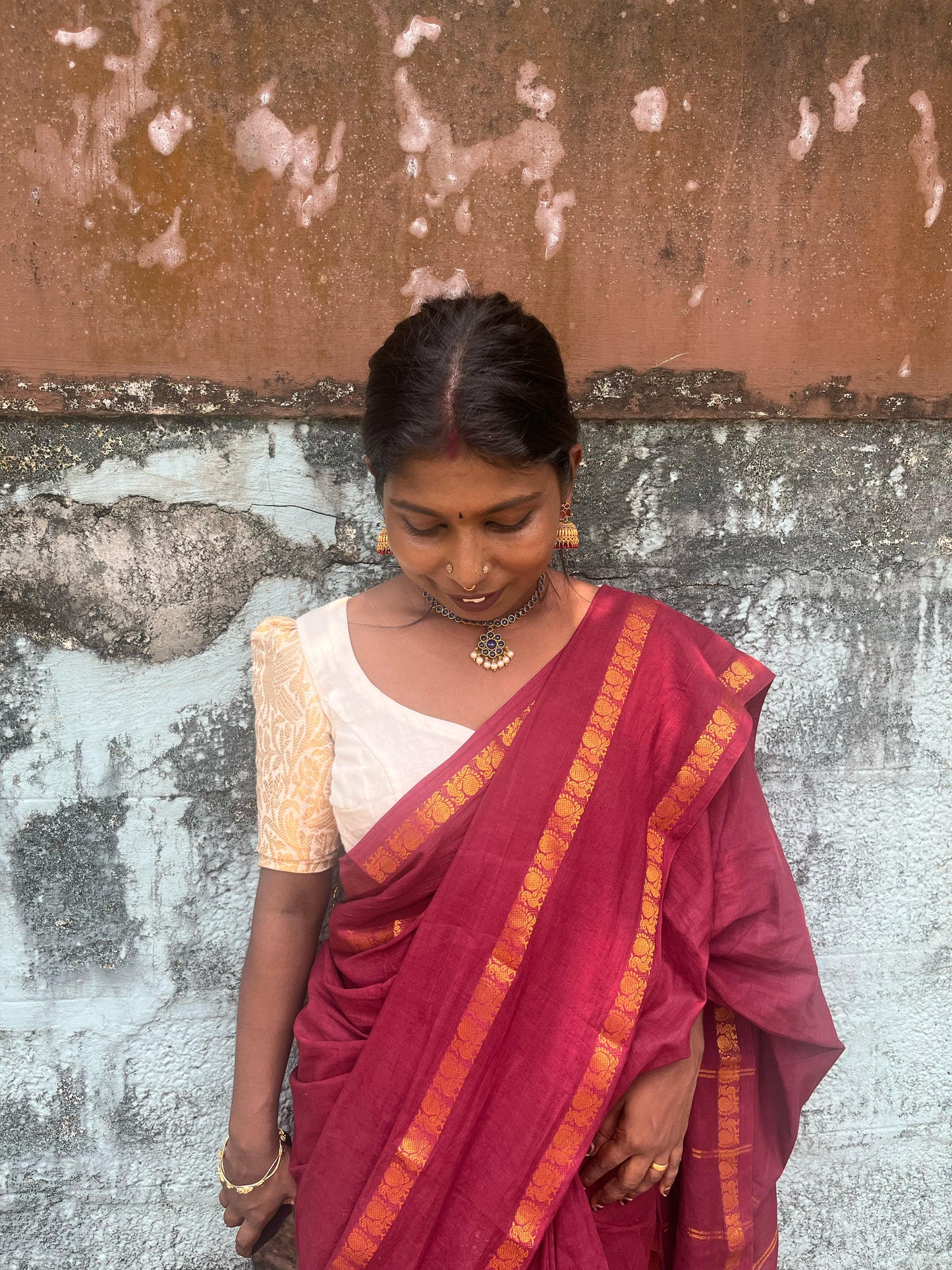 SUNGUDI COTTON SAREE (MAROON)