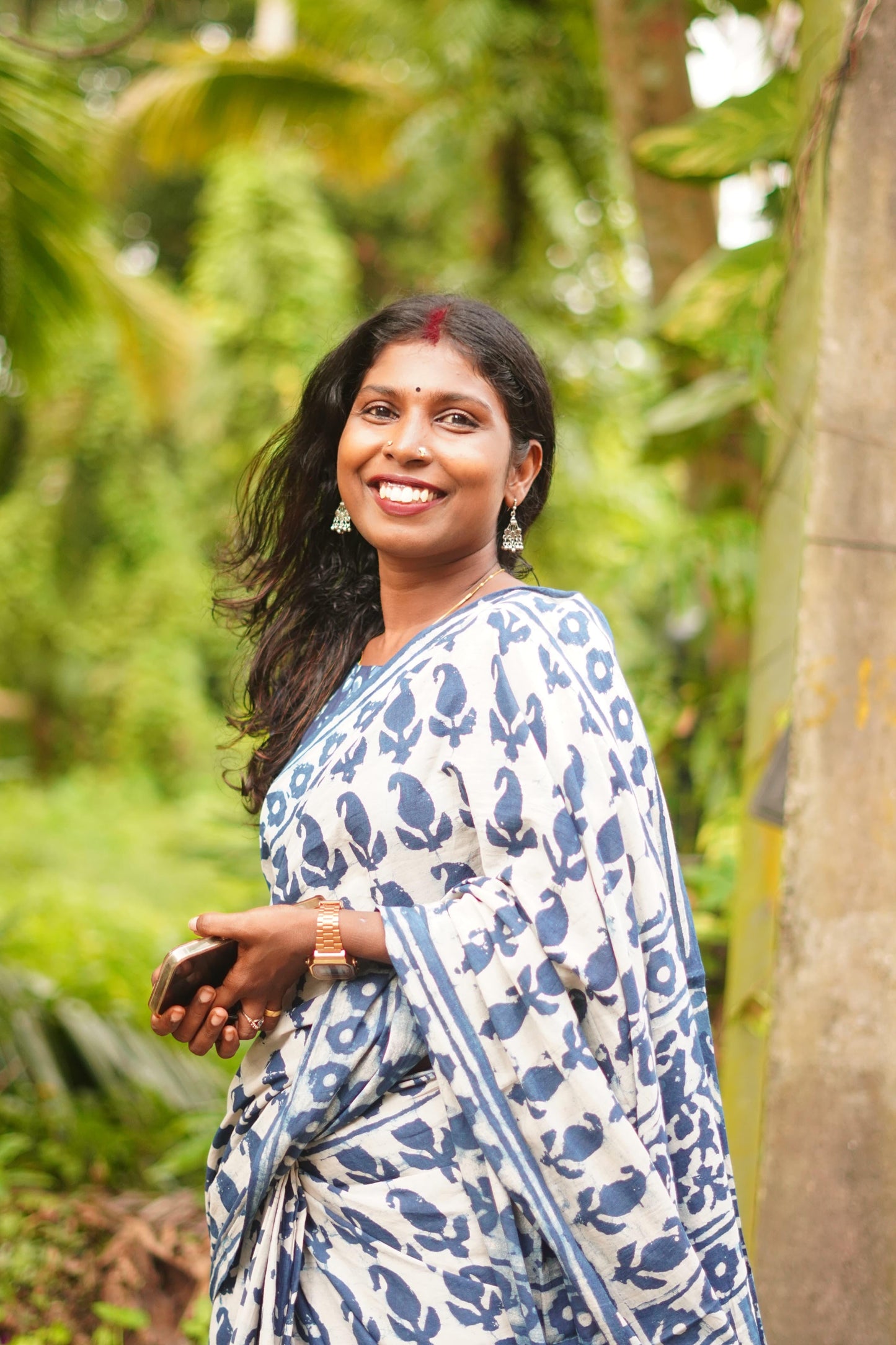 Hand block printed Mulmul Cotton saree