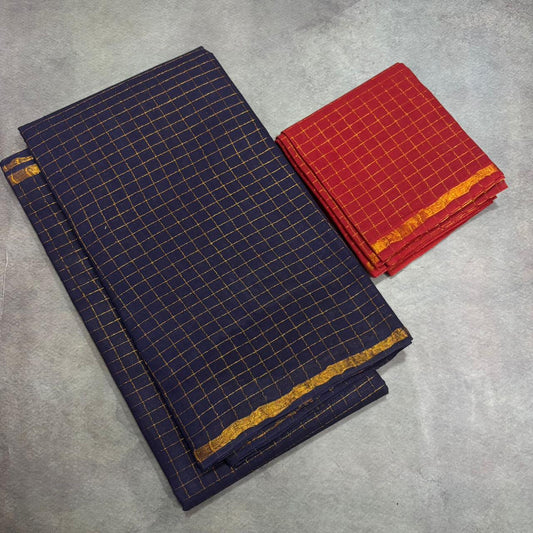 Petex Sungudi Saree ( Navy blue Saree and Red blouse )