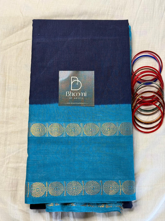 Adyar Sungudi Cotton Saree (Navy blue and sky blue)
