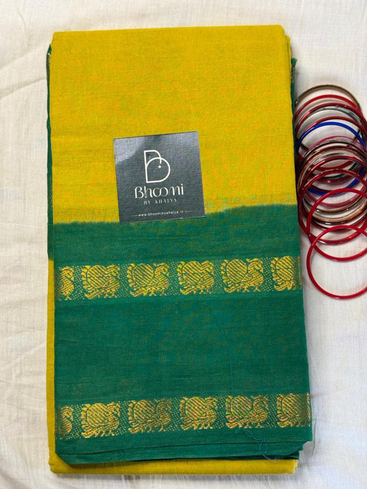 Adyar Sungudi cotton saree (Yellow and Green)