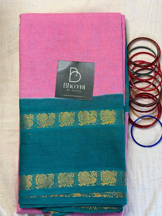 Adyar Sungudi cotton saree ( Pink and blue )