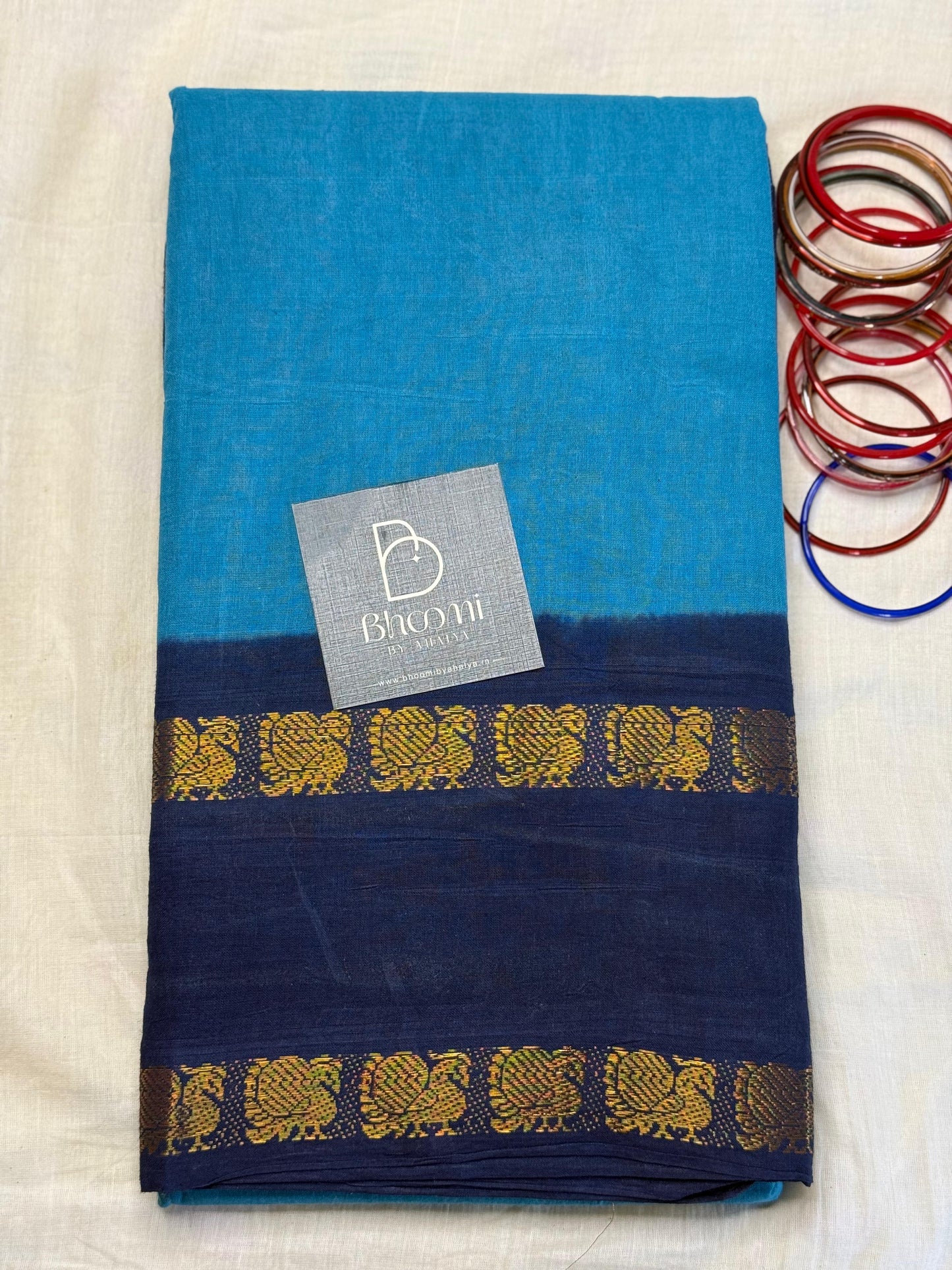 Adyar Sungudi Cotton (Sky blue and Navy blue )