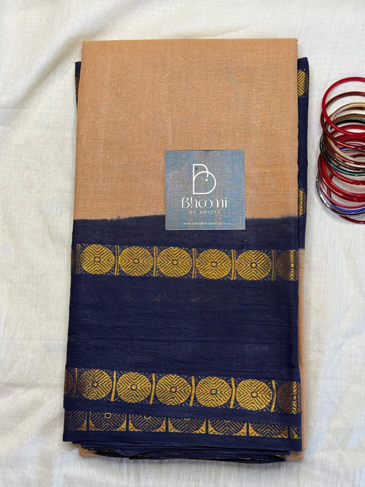 Adyar Sungudi Saree ( Beige and Navy blue )