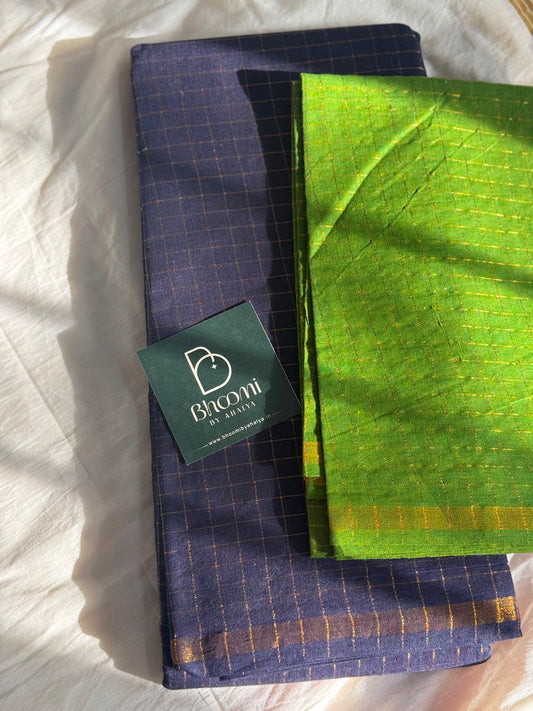 Petex Sungudi Saree ( Navy blue Saree and olive green blouse )