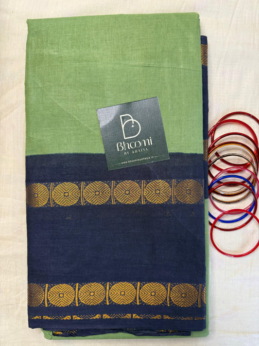 Adyar Sungudi Cotton Saree (Pista green and Navy blue )