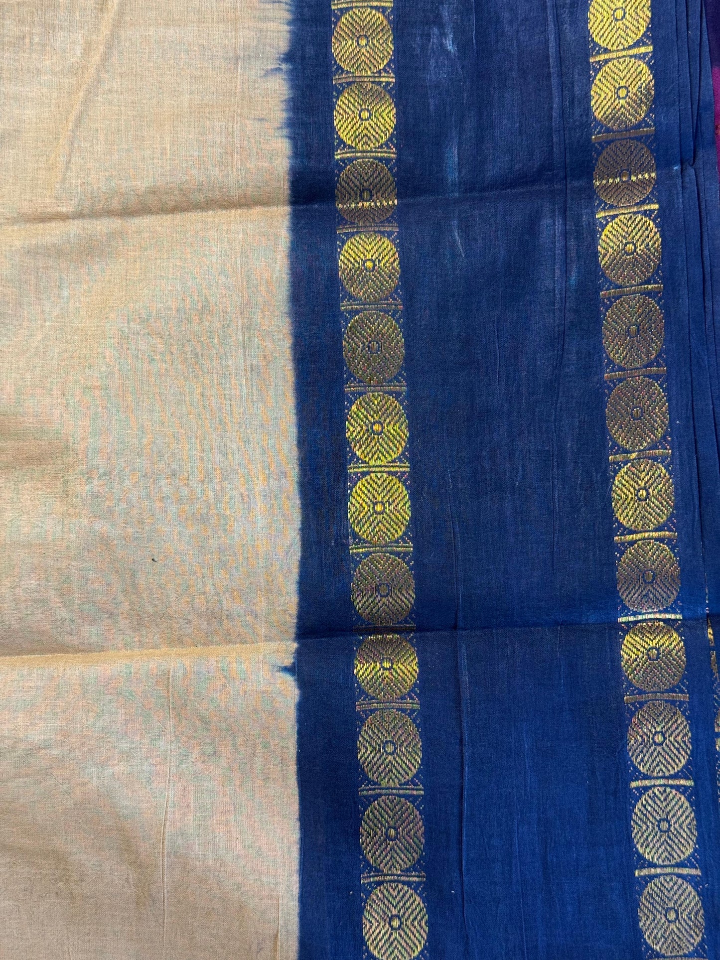 Adyar Sungudi Saree ( Beige and Navy blue )