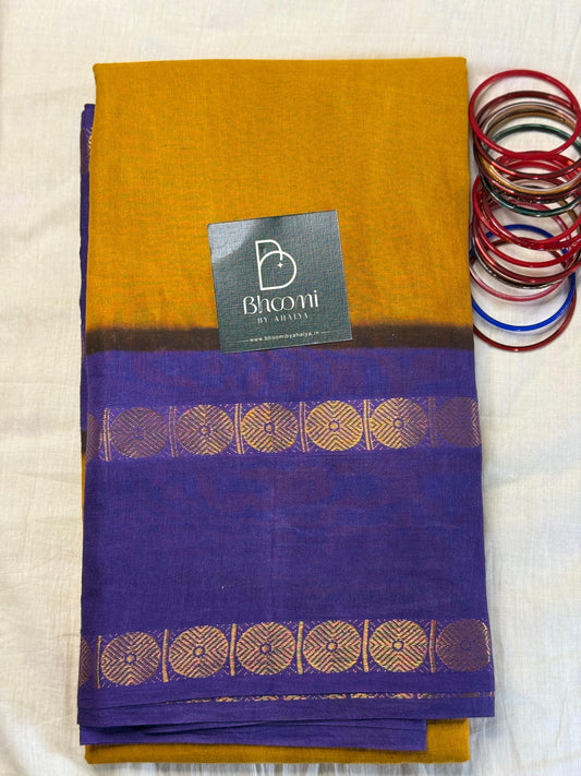Adyar Sungudi Cotton saree ( Mango yellow and Lavender )