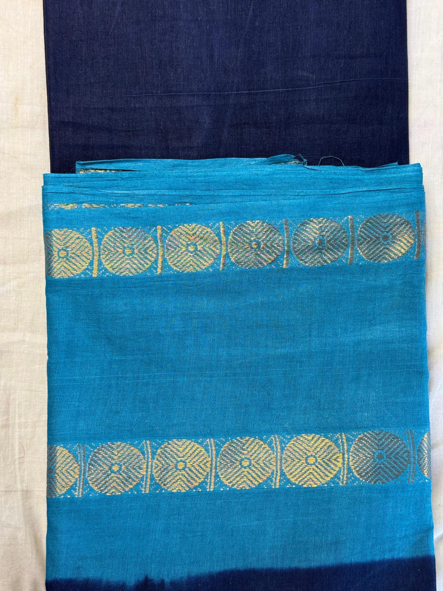 Adyar Sungudi Cotton Saree (Navy blue and sky blue)