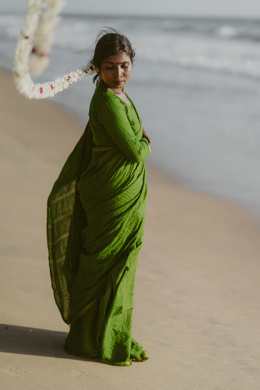 Pentex Sungudi saree (olive green)